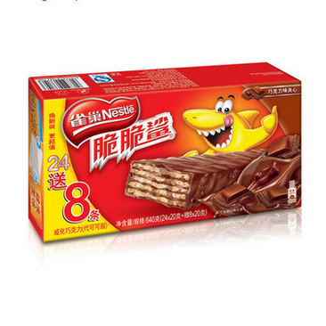 雀巢脆脆鲨巧克力味威化促销装(24+8)条*20g