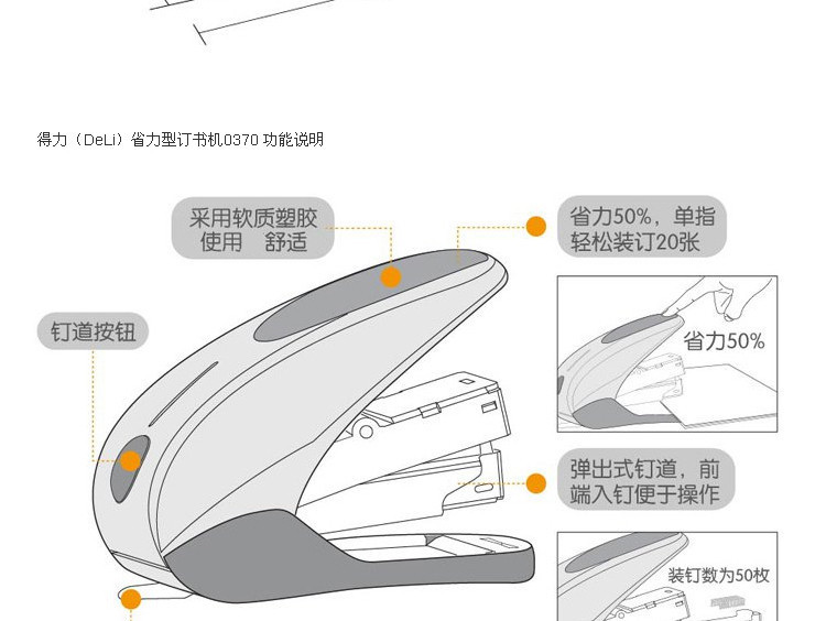 得力 文具 得力 订书机带起钉器 12号针订书机 省力型