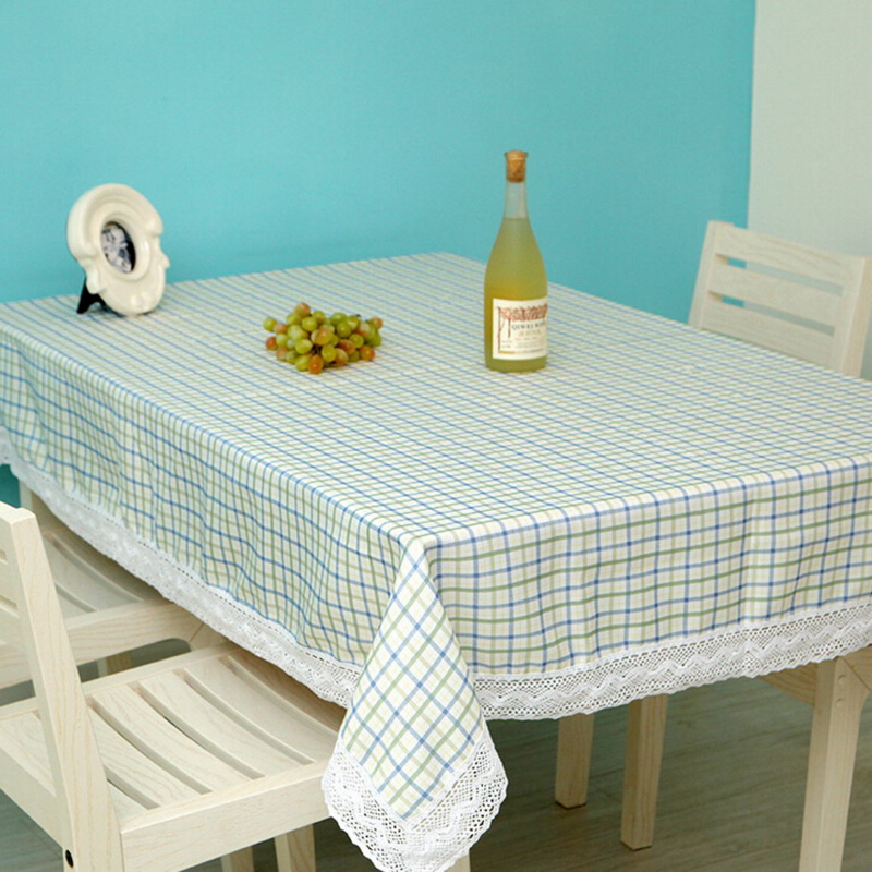 经典方格田园布艺长方形餐桌蕾丝桌布棉麻茶几台布宽130mm长180mm